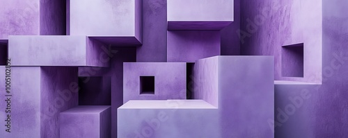 Geometric composition with purple 3D blocks, abstract art. Modern design and architecture concept