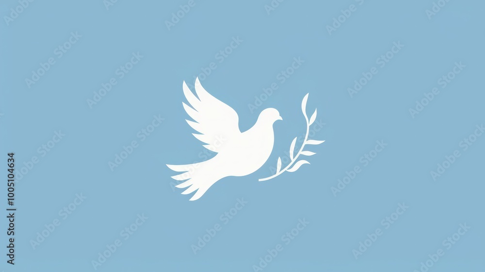 A simple, clean icon of a white dove with an olive branch on a soft blue background, symbolizing peace A simple, clean icon of a white dove with an olive branch on a soft blue background, symbolizing peace