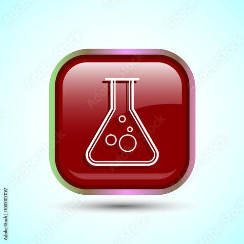 Lab Flask Icon Design Illustration, Chemical flask Icon For Apps and Websites, Red Color Square Button Design