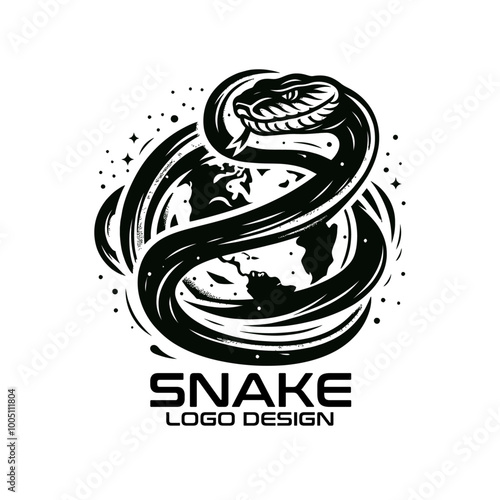 Snake With Globe Vector Logo Design photo