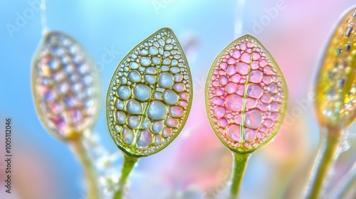 Vibrant microscopic organisms showcase fascinating patterns, highlighting their biodiversity beneath the surface of freshwater habitats