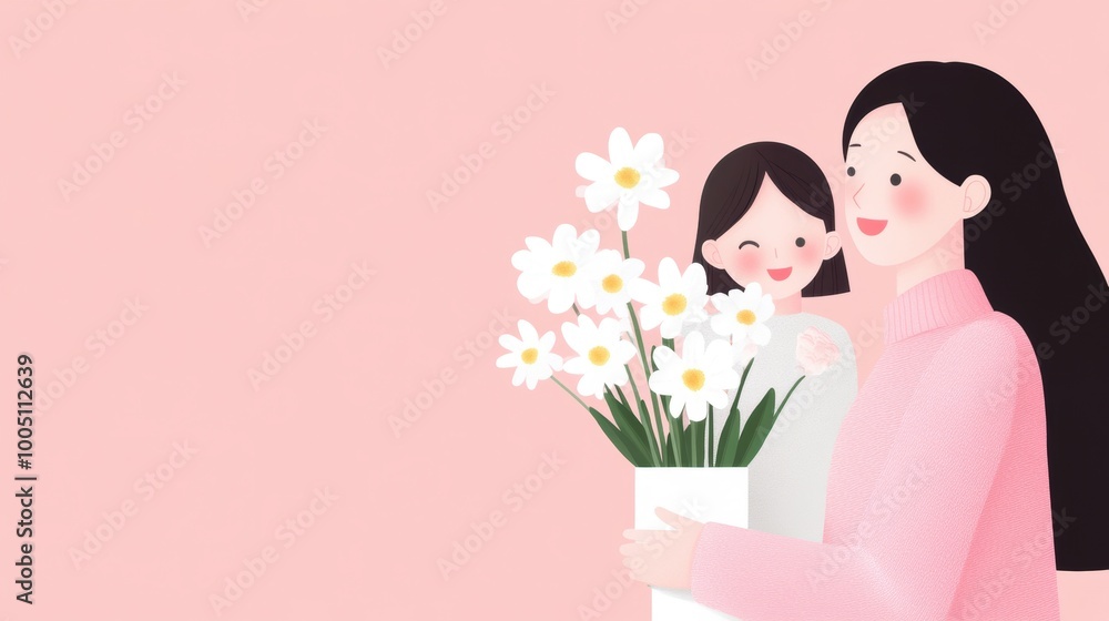 A joyful daughter presents her mother with a bouquet of flowers and a thoughtful gift, celebrating their bond and love