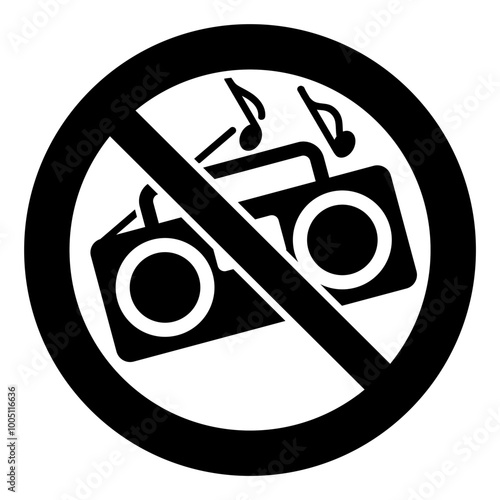 ISO prohibition safety signs symbol and pictogram only_no loud music_black and white edition