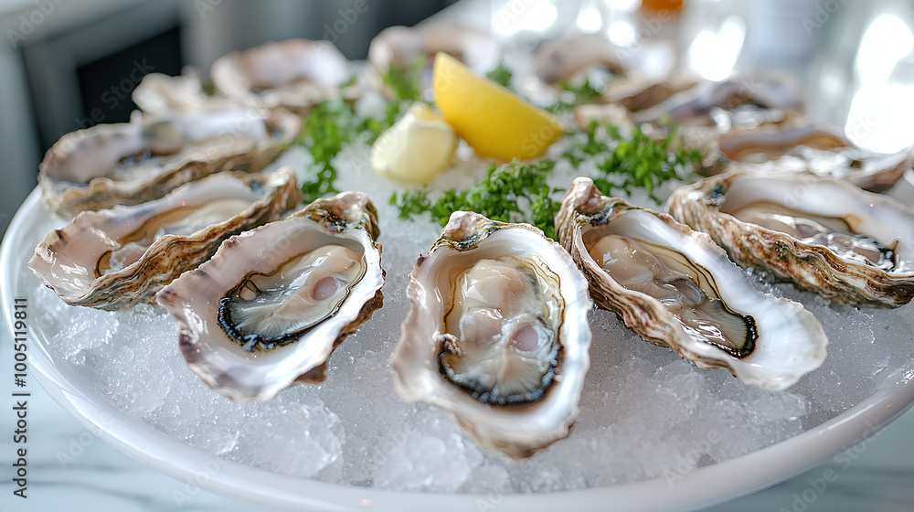 Fresh Oysters on Ice with Lemon and Parsley Fresh Oysters on Ice with Lemon and Parsley