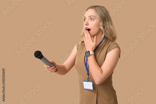 Portrait of shocked female ...