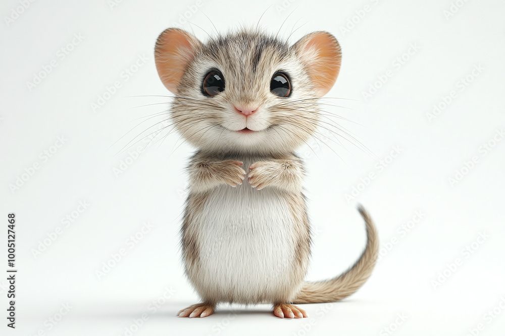 Cute Jerboa: A jerboa standing on its hind legs with its long tail curled against a white background Cute Jerboa: A jerboa standing on its hind legs with its long tail curled against a white background