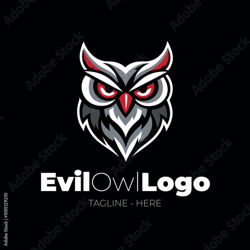 A cartoon-style logo of a stylized owl in vector format. Evil owl head with soft lines and dynamic curves. Adobe Illustrator Artwork