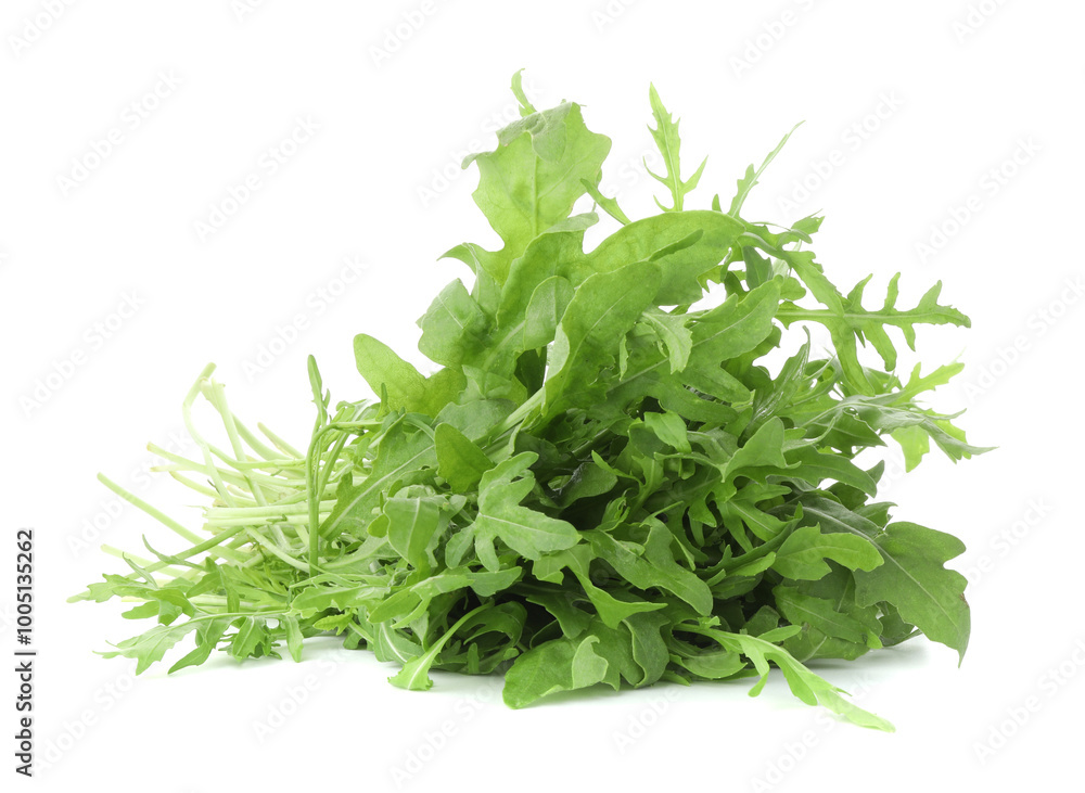Many fresh arugula leaves isolated on white Many fresh arugula leaves isolated on white
