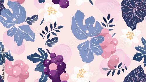 Seamless repetitive background pattern of grape and leaf for fabric design