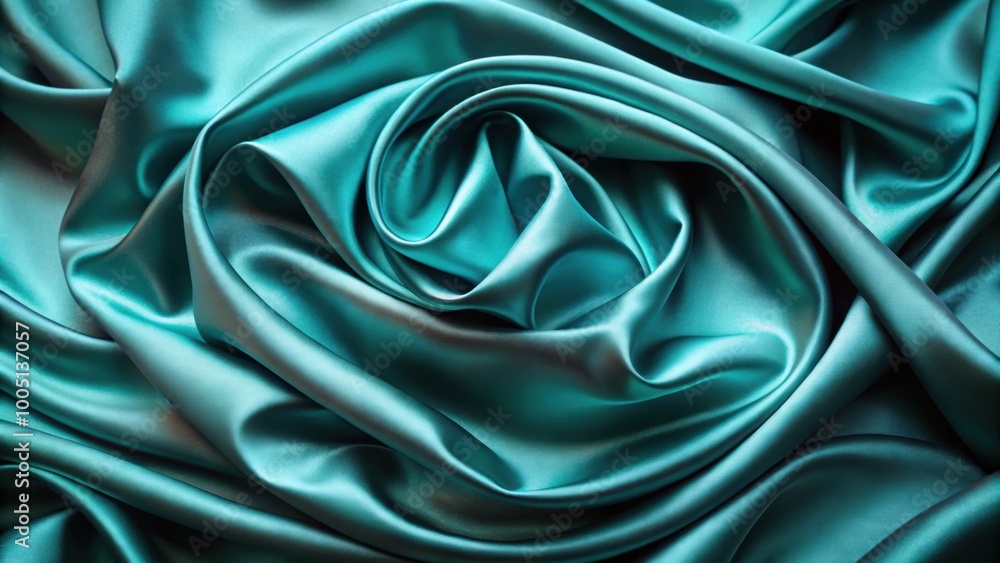 Obraz premium Close-up shot of teal silk fabric with soft, flowing drapes, creating a smooth and elegant abstract background texture , silk