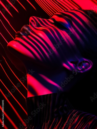 Abstract Light Stripes on Woman's Face