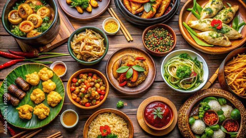 Vibrant and colorful pan-Asian dishes served in a Chinese restaurant, Asian cuisine, food, Chinese, delicious Vibrant and colorful pan-Asian dishes served in a Chinese restaurant, Asian cuisine, food, Chinese, delicious