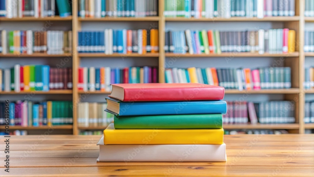 Stack of colorful books on a library desk for back to school concept, stack, books, library, education Stack of colorful books on a library desk for back to school concept, stack, books, library, education