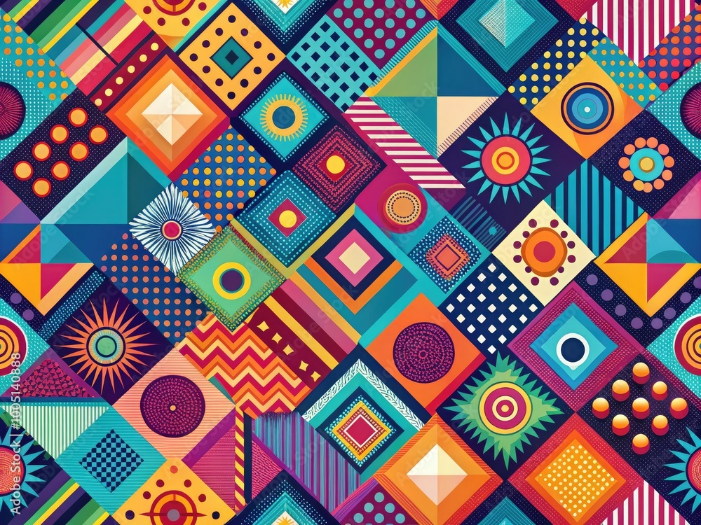 Vibrant colors and geometric patterns intersect in a modern, abstract design, creating a visually striking background perfect for digital screens, print materials, or home decor. Vibrant colors and geometric patterns intersect in a modern, abstract design, creating a visually striking background perfect for digital screens, print materials, or home decor.