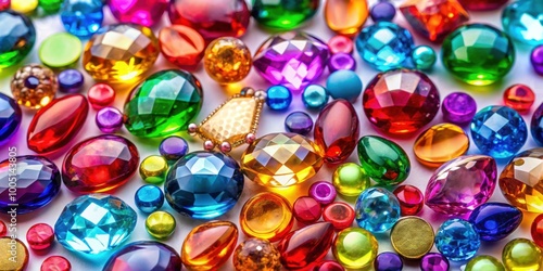 Collection of vibrant acrylic jewels in various colors on a clear background, acrylic, jewels, shiny, colorful