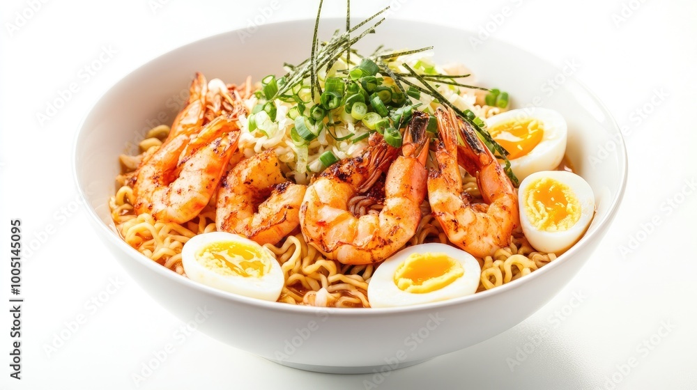 Fresh Shrimp Ramen with Soft Boiled Eggs and Greens Fresh Shrimp Ramen with Soft Boiled Eggs and Greens