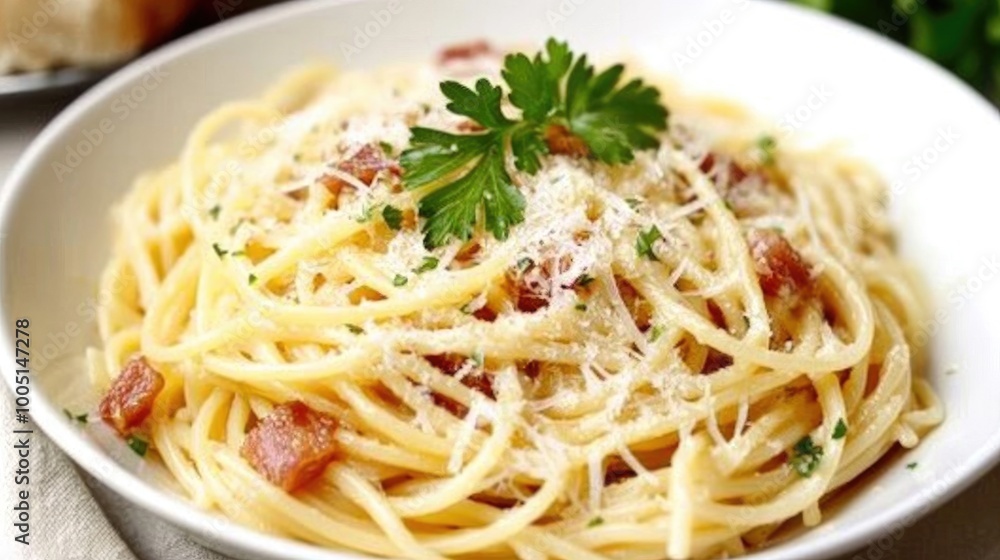 Delicious Spaghetti with Bacon and Cheese Garnish Delicious Spaghetti with Bacon and Cheese Garnish
