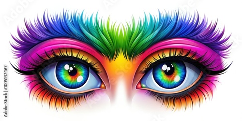 Vibrant, expressive, and exaggerated cartoon eyes with bold eyelashes, bright irises, and shiny highlights, perfect for illustrations, animations, and playful graphic designs. photo