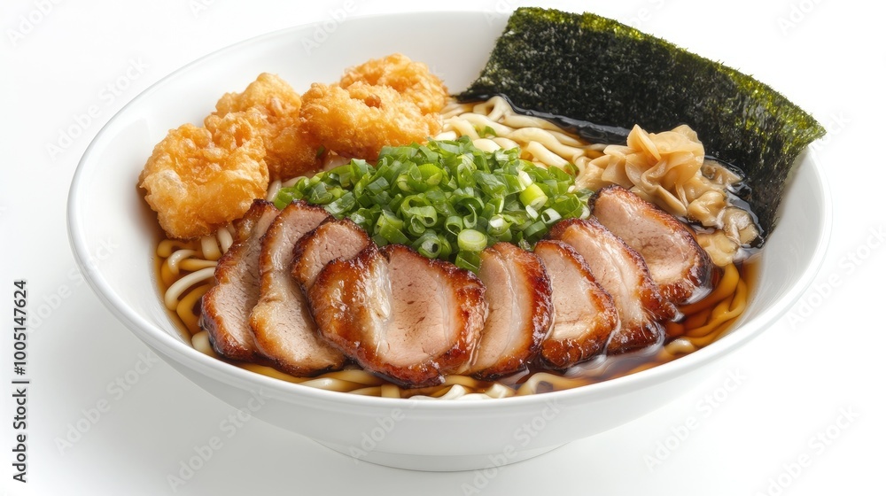 Delicious Bowl of Noodle Soup with Toppings Delicious Bowl of Noodle Soup with Toppings
