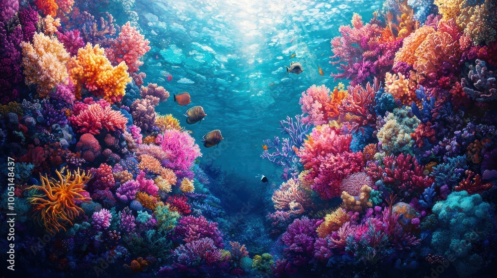 Naklejka premium Vibrant Coral Reef in Detail