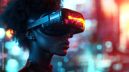 Virtual reality. Young woman wearing VR goggles photo