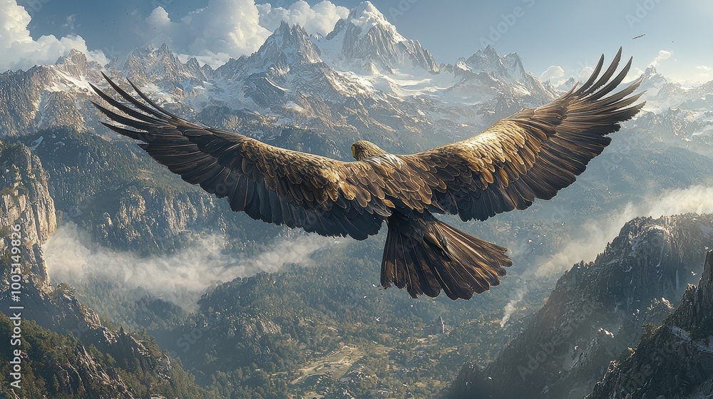 Majestic Eagle Soaring Above Mountain Top Majestic Eagle Soaring Above Mountain Top