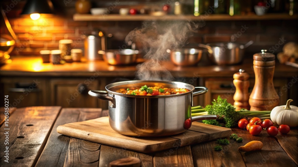 Savory stew bubbling over in metal pot on stovetop in cozy kitchen at night, cooking, cozy, kitchen, night, stew, bubbling, savory Savory stew bubbling over in metal pot on stovetop in cozy kitchen at night, cooking, cozy, kitchen, night, stew, bubbling, savory