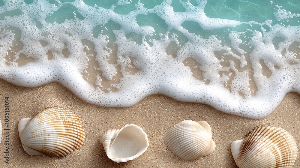 Seashells on Beach with Ocean Wave Seashells on Beach with Ocean Wave
