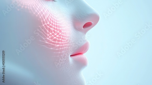 A woman's face with a red glow around her nose