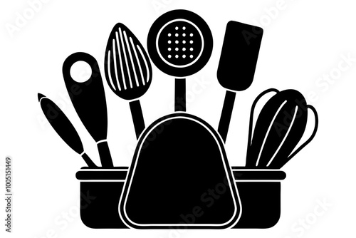 Kitchen utensil silhouette vector, Kitchen cutlery, utensil and cooking tools silhouette elements

