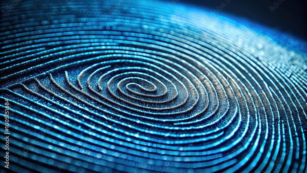 Close up of finger print technology with detailed ridges and patterns , security, identification, biometric, authentication Close up of finger print technology with detailed ridges and patterns , security, identification, biometric, authentication