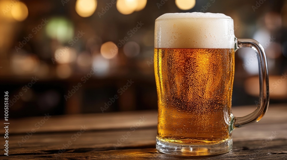 Refreshing Beer in a Glass on a Wooden Table Refreshing Beer in a Glass on a Wooden Table