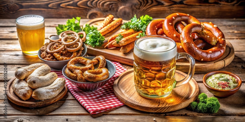 Oktoberfest food set on a rustic wooden table, Oktoberfest, food, Bavarian, festival, celebration, traditional, pretzel, beer, sausage Oktoberfest food set on a rustic wooden table, Oktoberfest, food, Bavarian, festival, celebration, traditional, pretzel, beer, sausage