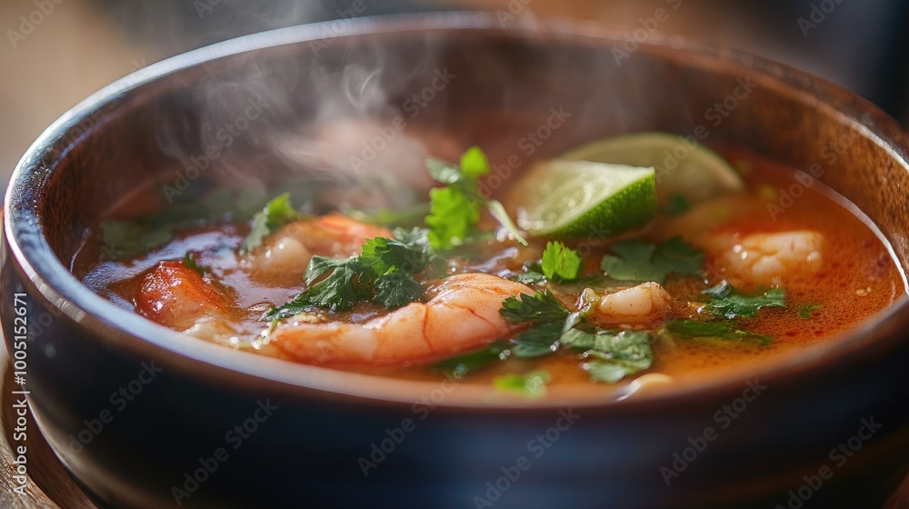 Fresh Shrimp Soup with Herbs and Lime Slices Fresh Shrimp Soup with Herbs and Lime Slices