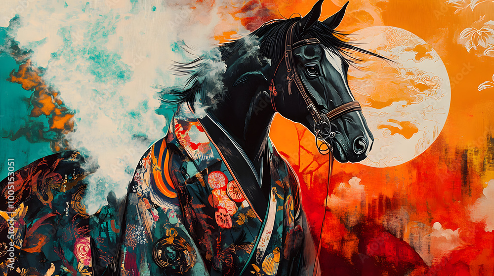 Hyper-Realistic Horse in Mens Kimono Art Hyper-Realistic Horse in Mens Kimono Art