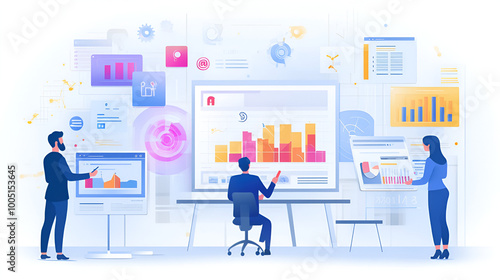 Customer Relationship Management (CRM) Systems, customer relationship management (CRM) systems with an image depicting marketers managing customer data, AI