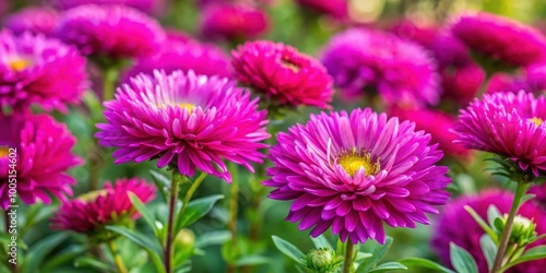 Magenta asters blooming beautifully in a flowerbed , flowers, garden, nature, vibrant, colorful, blossoms, plants, floral