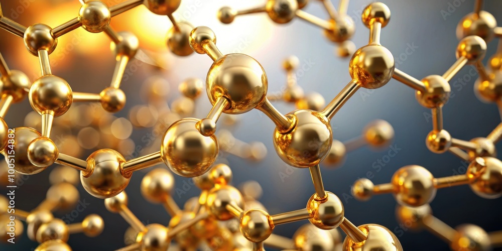 Golden molecular structure of skincare and biomedical concept in a rendering, gold, molecular structure, skincare Golden molecular structure of skincare and biomedical concept in a rendering, gold, molecular structure, skincare