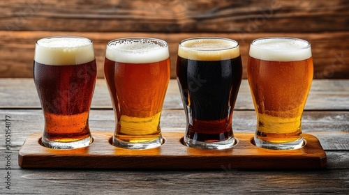 Beer Varieties in Glasses on Rustic Wooden Table