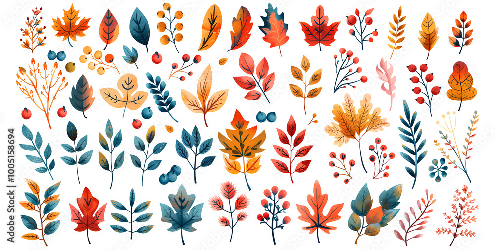 set of autumn leaves on white background set of autumn leaves on white background