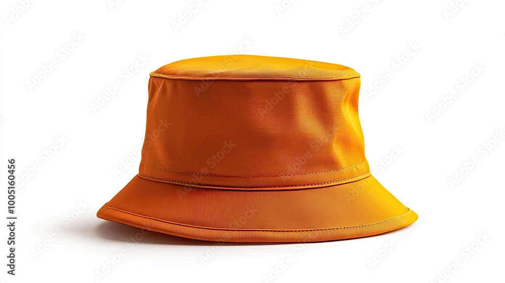 A bright orange bucket hat isolated on a white background. A bright orange bucket hat isolated on a white background.