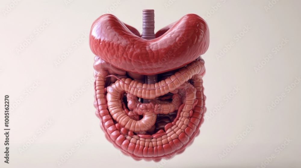 3D illustration of the digestive system including the stomach intestines and esophagus rendered in a clean simplified style Suitable for healthcare presentations nutrition campaigns and gastrointestin 3D illustration of the digestive system including the stomach intestines and esophagus rendered in a clean simplified style Suitable for healthcare presentations nutrition campaigns and gastrointestin