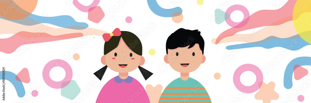 banner happy children day with cute background and two children banner happy children day with cute background and two children