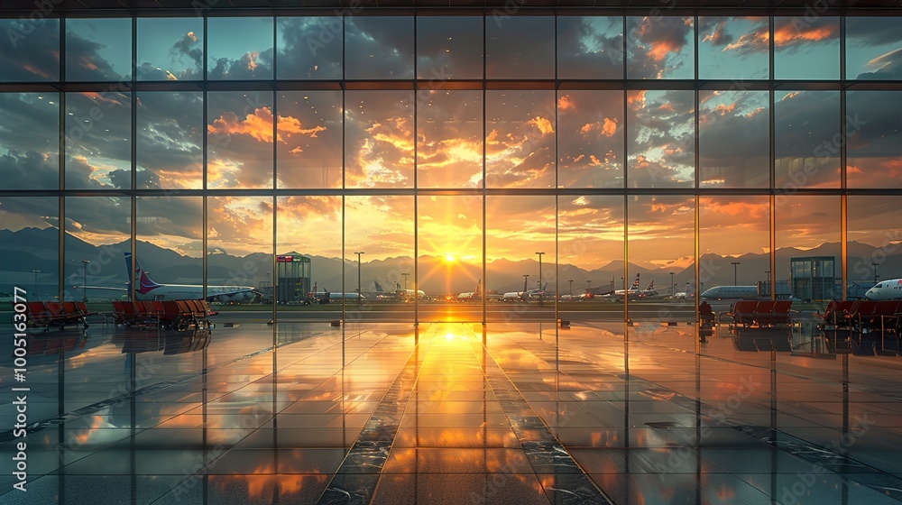 Sunset View From Airport Terminal Window: Awaiting Departure Sunset View From Airport Terminal Window: Awaiting Departure