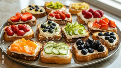 Colorful Fruit Toppings on Slices of Bread