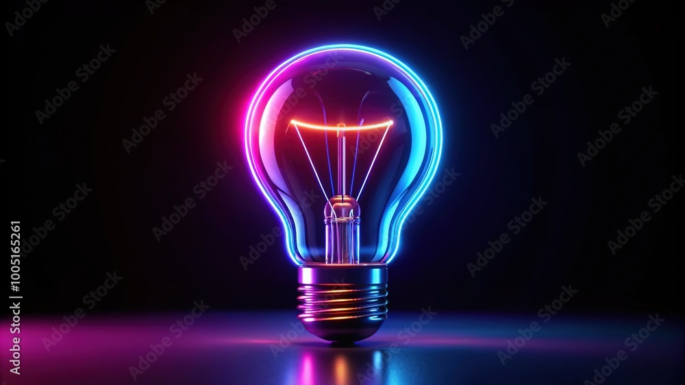 3D Neon Light Bulb Icon Modern Design on Black Background for Creative and Technology Themes 3D Neon Light Bulb Icon Modern Design on Black Background for Creative and Technology Themes
