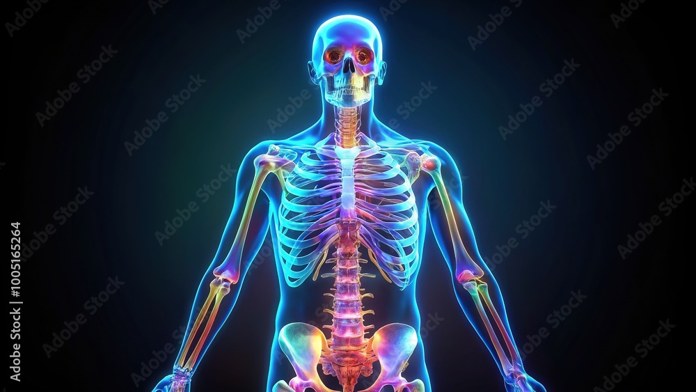 3D holographic human skeleton rotates smoothly on an alpha channel background, ideal for medical and educational purposes, enhancing learning with detailed anatomical visuals. 3D holographic human skeleton rotates smoothly on an alpha channel background, ideal for medical and educational purposes, enhancing learning with detailed anatomical visuals.
