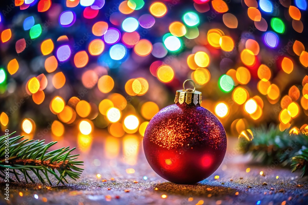 A detailed view of a Christmas ornament enveloped by shimmering bokeh lights, creating a delightful ambiance for festive celebrations and holiday cheer. A detailed view of a Christmas ornament enveloped by shimmering bokeh lights, creating a delightful ambiance for festive celebrations and holiday cheer.