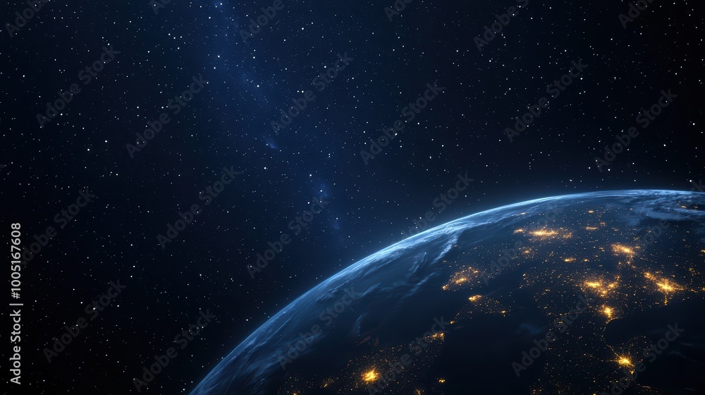 Fototapeta premium Earth from Space: A Glimpse of Nighttime Lights and Stars