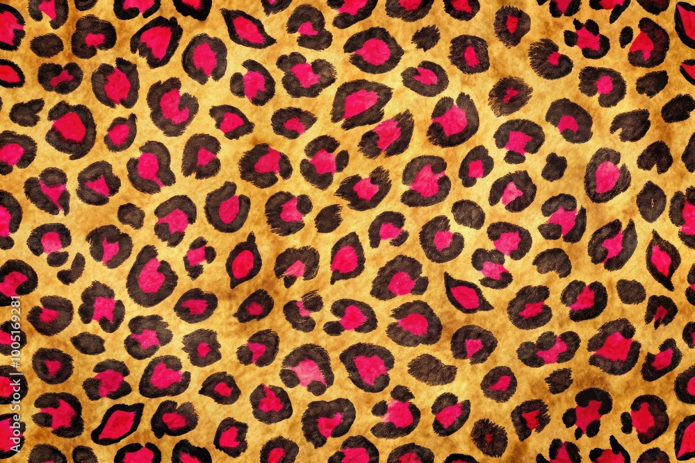 Fototapeta premium Vibrant leopard print pattern on textured paper with subtle sheen, fierce and playful, adds a wild touch to packaging, fashion, or home decor designs.